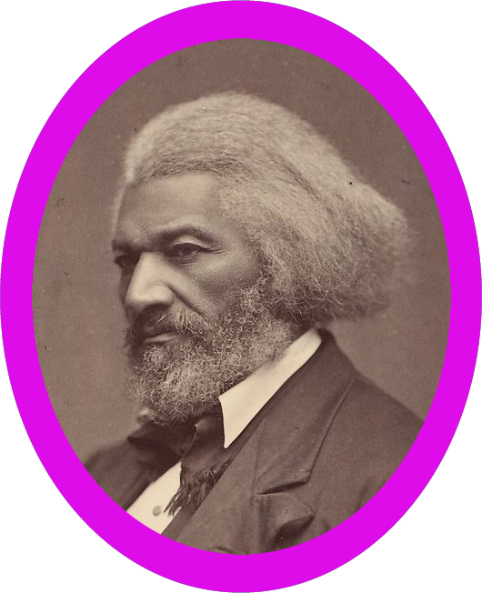A photo of Frederick Douglass with a purple border.